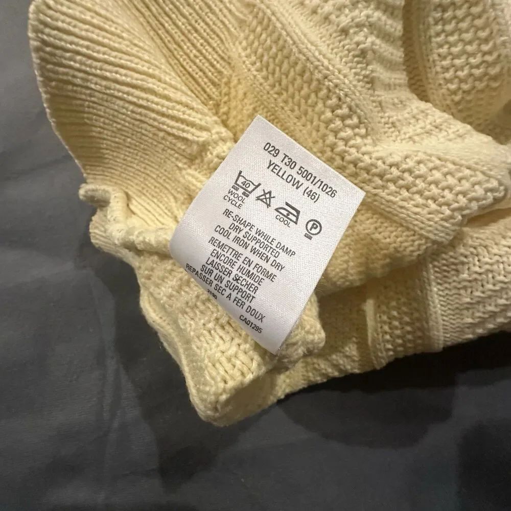 Vintage 80s St Michael Cable Knit Sweater Mens 46 Yellow Made in UK Herringbone - Picture 8 of 9